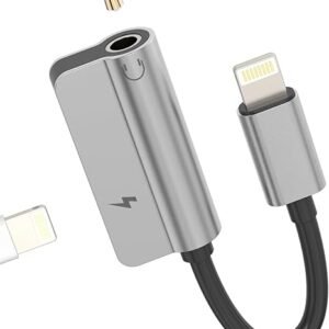 Lightning to 3.5mm Dongle Splitter(2in1)Apple MFI Certified iPhone AUX Adapter Charger Headphone Jack Adaptador Para Cable for 14 13 12 11 Pro Max X XR SE 7 8 Plus Mini Music Audio Earphone Power Cord